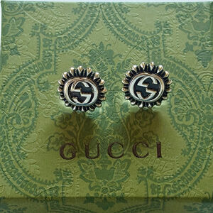 Women's Gucci Interlocking G Stud Earrings in Silver and Black, One Size